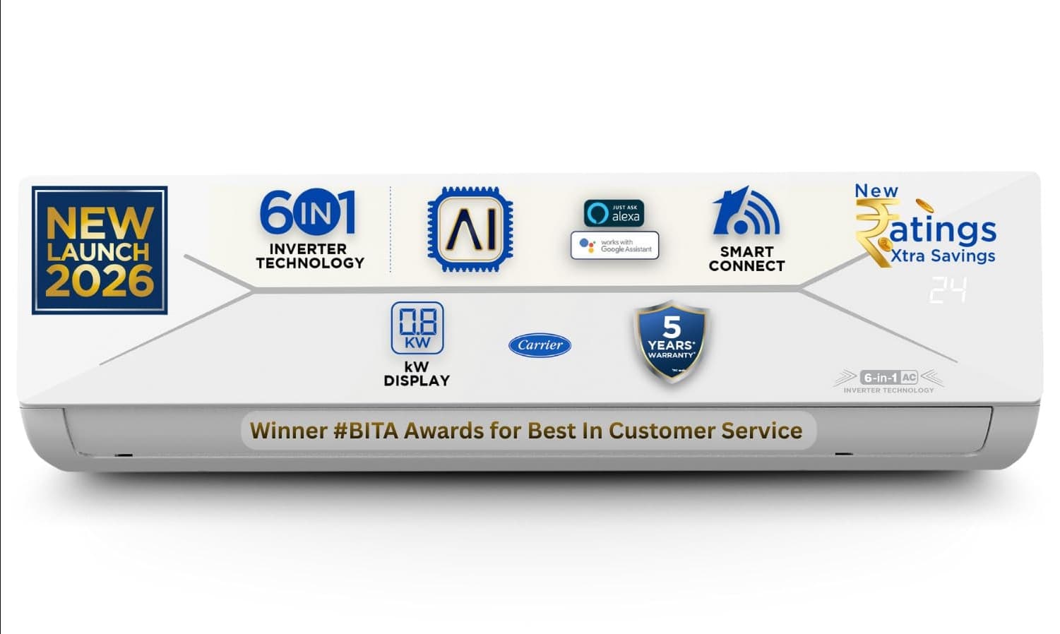 Carrier 1 Ton 5 Star Wi-Fi Smart Flexicool Inverter Split AC